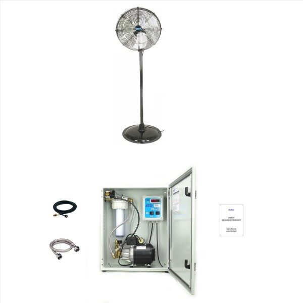 Pack ventilateur brumisateur sur pied gamme Confort avec armoire de brumisation