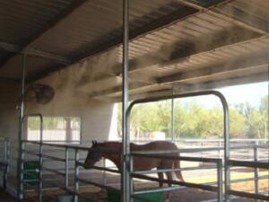 Brumisateur dans une écurie pour rafraîchir les chevaux