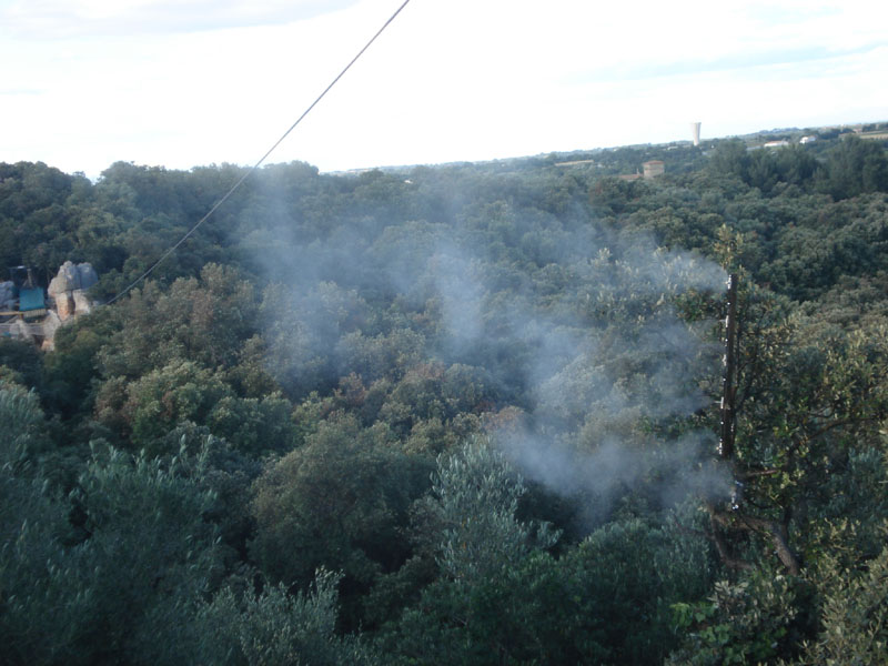 Brumisation d'un parc d'attractions en pleine nature
