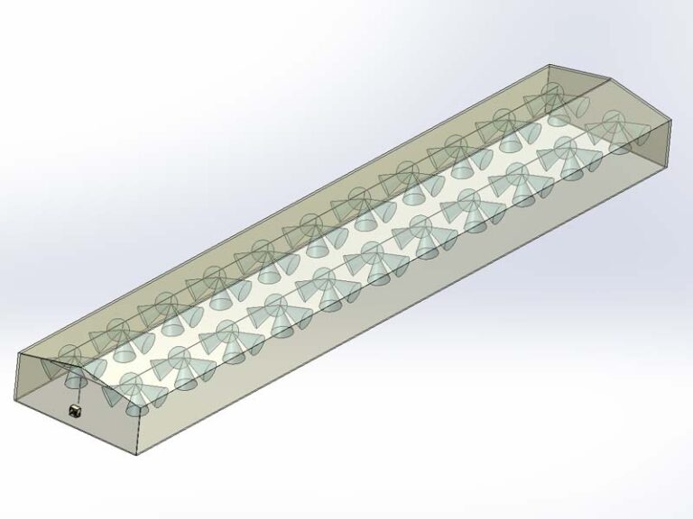 Modélisation 3D de rampes de brumisation dans un bâtiment industriel