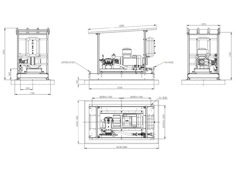 Plan technique d'un skid de pompes de brumisation industrielle